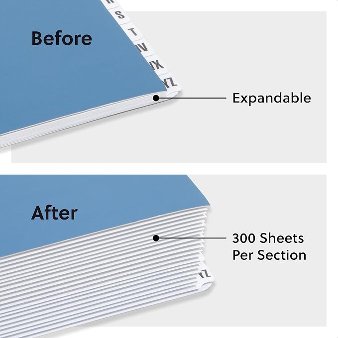 Smead Desk File Sorter, A-Z File Organizer, 20 Dividers, Letter, Dark Blue | Expandable A-Z desk organizer, 20 indexing dividers hold 300 sheets each, laminated poly-reinforced tabs, recycled