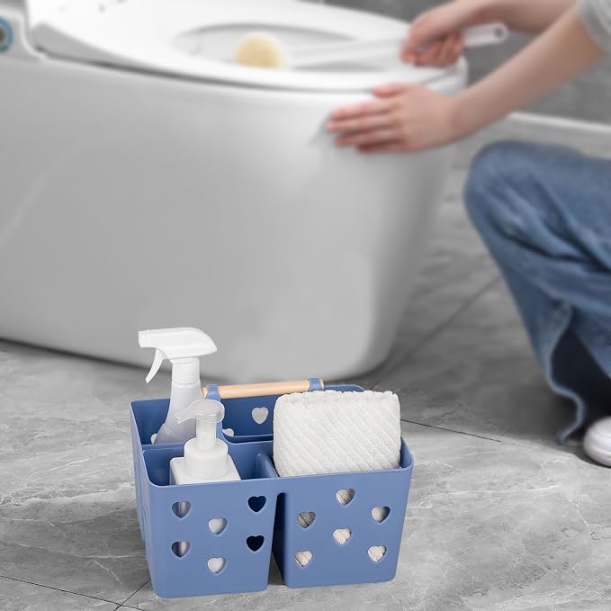 Portable Shower Caddy Plastic Shower Basket Organizer with Handle Dark Blue | Divided Bathroom Caddy Storage Cleanning Caddy Tote for College, Dorm Room, Kitchen
