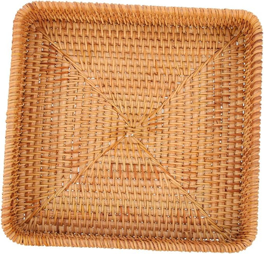 Amosfun Decorative Rattan Woven Storage Basket Versatile Sundries Holder for Home Office Premium Design for Snacks Items Toiletries