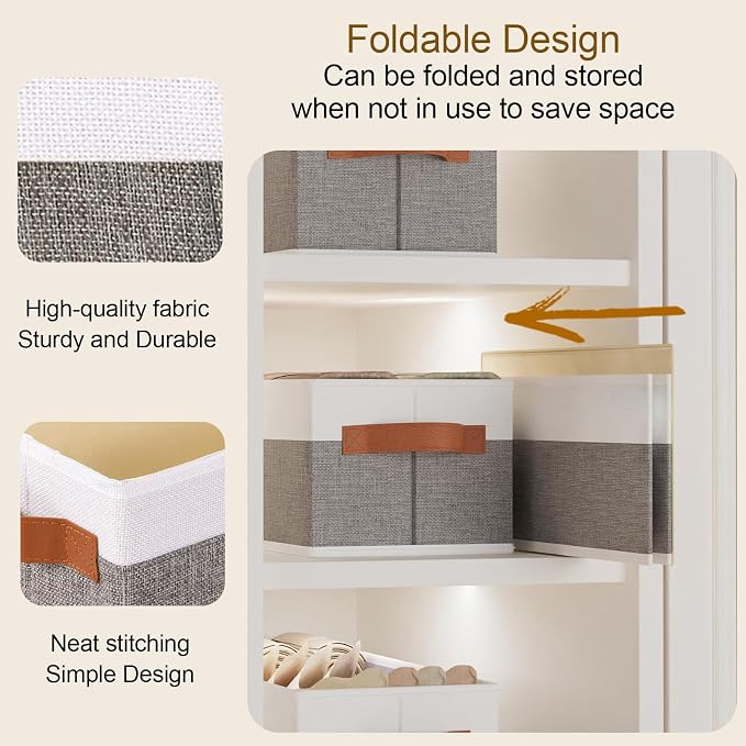 Storage Baskets Containers,White/Gray Boxes,15x6x5 In,5-Pack | Storage Basket with Double Handles,Damp-Proof PP Panel Organizer Bins,Decorative Linen Bathroom Containers