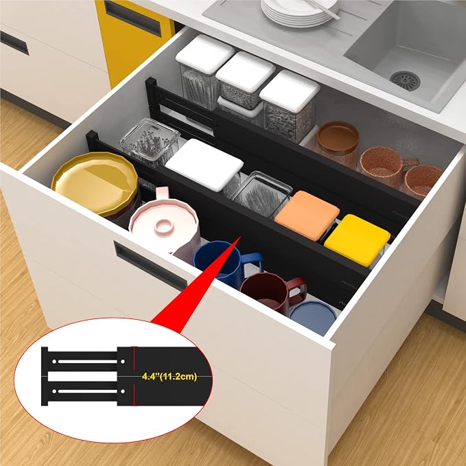 10pack Bamboo Drawer Dividers, Expandable Drawer Separators Splitter, 17-22 inches Adjustable Spring-loaded Organizer for Large Utensil, Clothes, Tools Drawers(Black)