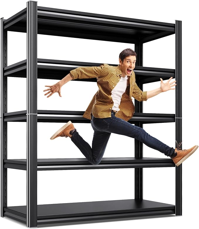 72''H 35''W Storage Shelves,2500LBS Garage Shelving ,Adjustable Garage Shelves ,Heavy Duty Metal Shelving, 5 Tier Wood Utility Steel Shelf, Shelving Units and Storage Rack fo Kitchen Pantry Laundry