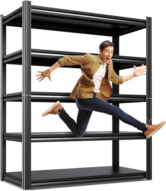 72''H 35''W Storage Shelves,2500LBS Garage Shelving ,Adjustable Garage Shelves ,Heavy Duty Metal Shelving, 5 Tier Wood Utility Steel Shelf, Shelving Units and Storage Rack fo Kitchen Pantry Laundry