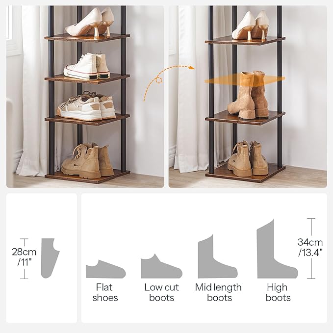 HOOBRO Vertical Shoe Rack, 6-Tier Narrow Shoe Shelf, Shoe Storage Organizer for Small Space, 11" L x 11" W x 39.5" H, Closet, Entryway, Hallway, Bedroom, Rustic Brown and Black BF21XJ01