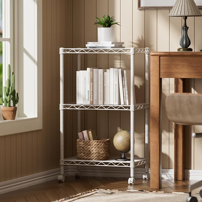 SINGAYE Small Shelves Kitchen Storage Shelf Wire Shelving Metal Adjustable | 3 Tier Shelf Organizers Storage Shelving Unit for Office Pantry Laundry Bathroom Closet Home 11.6" D X 17.6" W X 30" H White