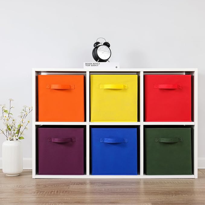 Stero Fabric Storage Bins 6 Pack Fun Colored Durable Storage Cubes with Fabric Handles Foldable Cube Baskets for Home, Kids Room, Closet and Toys Organization Multi Colors-2