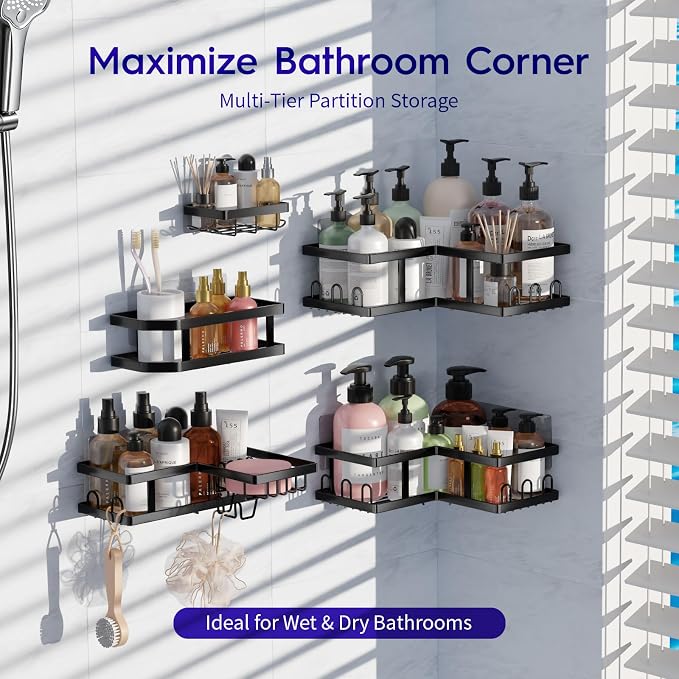 Youvip Corner Shower Caddy-No Drilling Shelves Wall Mounted, Black