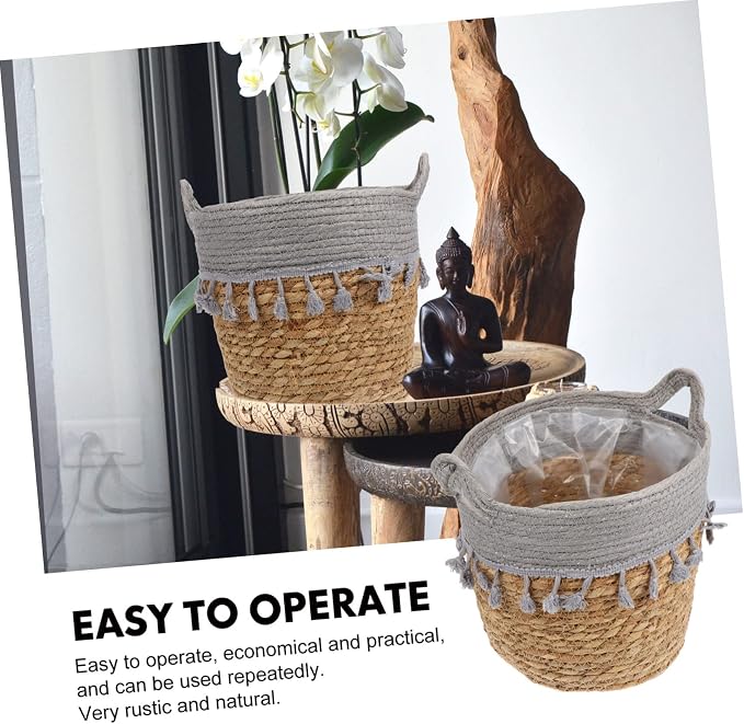 POPETPOP 1Pc Woven Flower Basket Stylish Home Decorative Storage Basket Lightweight Portable for Living Room Bedroom Office Handcrafted Natural Material
