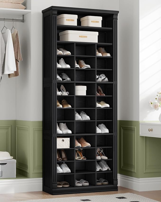 Hzuaneri 13 Tiers Shoe Storage Cabinet, Tall Shoe Cabinet with Cubby | Wooden Shoes Organizer for Closet, 39 Pairs, Shoes Cubby Organizer for Entryway, Hallway, Bedroom, Black SR31004X