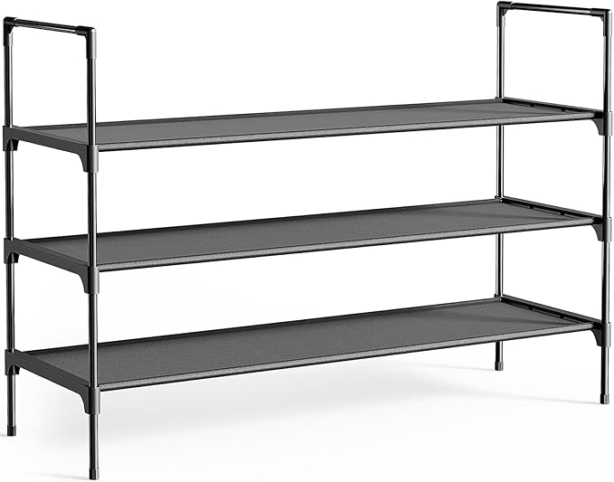 Kitsure Shoe Rack for Closet, Shoe Organizer, 36.2" Wide - 3 Tier, Black | Shoe Storage for Closet, Entryway, Easy- Assembly& Space-Saving Shoe Shelf with Side Handle, Closet Organizer