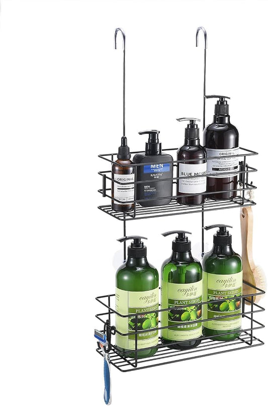 2-Tier Shower Caddy Hanging Shower Organizer Rack with Hooks Over The Door