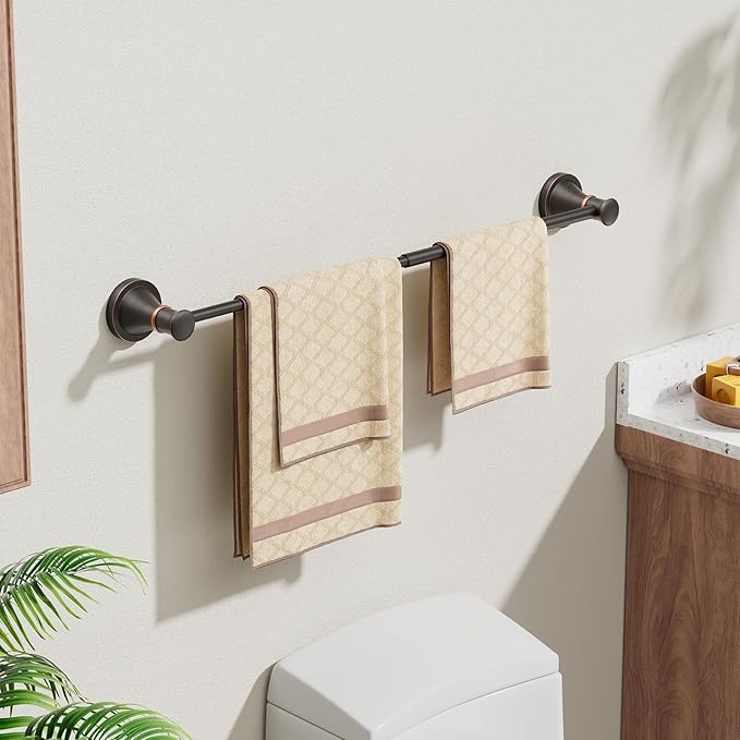 BESy Towel Racks for Bathroom Wall Mounted Bath Towel Bar Oil Rubbed Bronze | Adjustable 16-26 In, Wall Mounted Towel Holder, Stainless Steel, Rustproof, Towel Bar Rod Hanger Hardware Accessories Hotel
