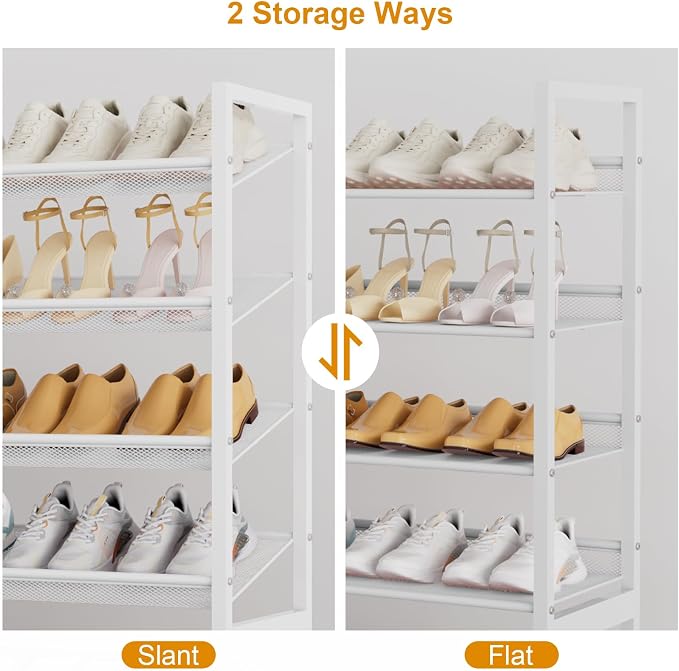 Large Shoe Rack 8 Tier Shoe Organizer, Heavy Duty Metal 4-Tier Stackable Shoe Storage Vertical Shoe Rack for Closet Front Door Entrance, Up to 50 Pairs, 44.8" W x 11.4" D x 56.7" H, White