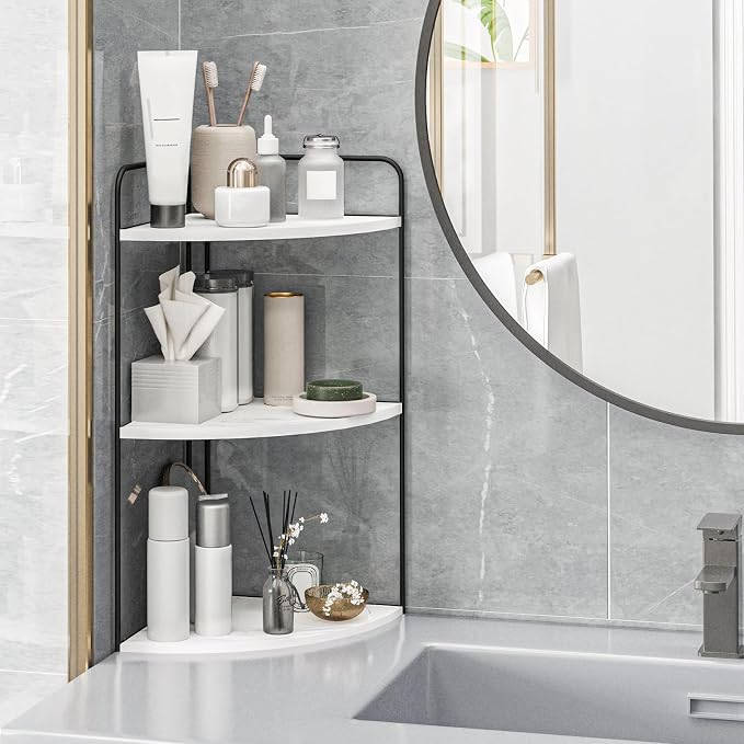 Bathroom Counter Organizer, Vanity & Makeup Countertop Organizer | Corner Bathroom Counter Organizer, Bathroom Sink Organizer, Bathroom Counter Shelf, Countertop Organizer, Corner Desk Shelf