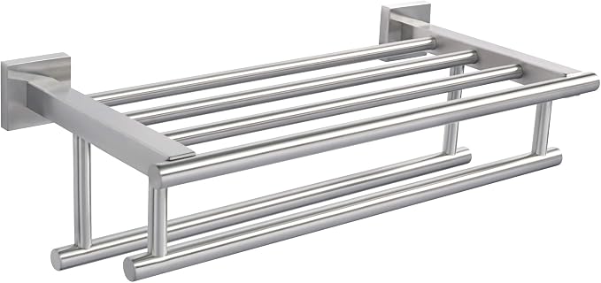 Alise Double Towel Rack for Bathroom Wall Mounted 16 Inch,Brushed Nickel | Bathroom Tower Holder Towel Shelf with Double Towel Bars,SUS304 Stainless Steel Towel Rack with Shelf for Lavatory Kitchen