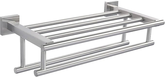 Alise Double Towel Rack for Bathroom Wall Mounted 16 Inch,Brushed Nickel | Bathroom Tower Holder Towel Shelf with Double Towel Bars,SUS304 Stainless Steel Towel Rack with Shelf for Lavatory Kitchen