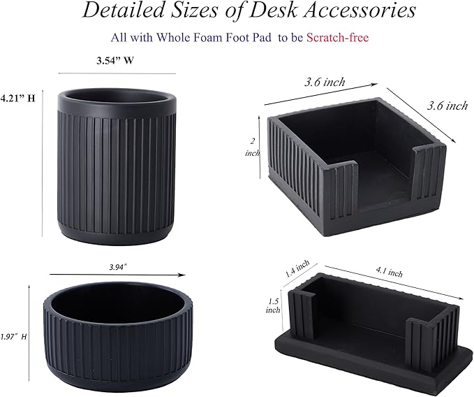 Set of 4 -Concrete Office Desk Accessories for Men-Modern Industrial Decor | Aesthetic Desk Organizers-Pen,Business Card,Sticky Note &Paper Clip Holders