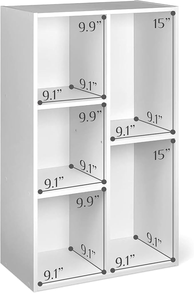 Amazon Basics 5 Cube Storage Organizer Bookcase, Sturdy Shelves for Books and Collectibles, White, 9.25"D x 19.49"W x 31.5"H | Storage Shelves