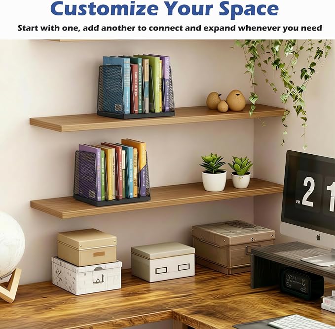 AUPSEN 5-Section File Organizer for Desk, Wood Mesh Desktop File Organizer, File Sorter Storage Rack, Vertical Folder Holder for Files, Magazines, Books (Black)