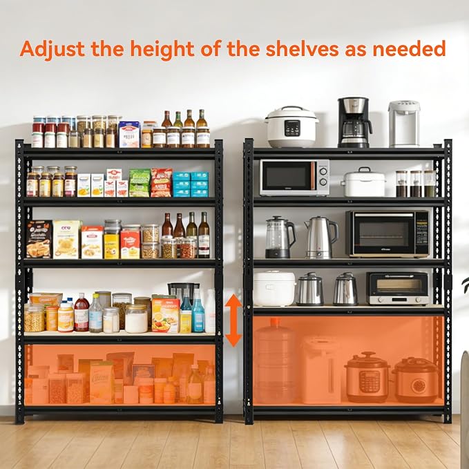 5 Tier Garage Shelving, Adjustable Heavy Duty Garage Shelves | 72 "H Metal Storage Shelves Unit for Basement,Warehouse,Pantry Kitchen