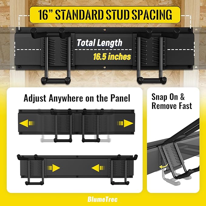 Garage Tool Organizer Wall Mount, 64" Heavy-Duty Metal Wall Organizer, 4 Rails with 8 Adjustable Hooks, Garden Storage Rack for Organization, Sturdy Tool Hanging Holder for Shovel Shed Yard