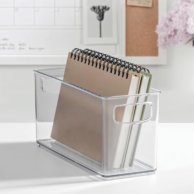 iDesign Plastic Stackable Pantry Bin, Set of 2, Clear | Storage Bin with Handles, For Cabinets or Fridge