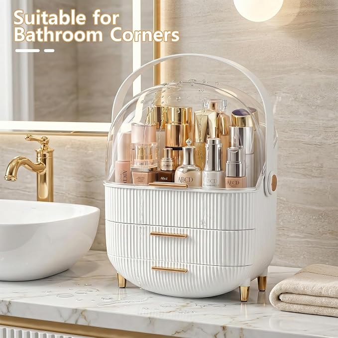 NestOrganix Makeup Organizer Skincare Organizers With Drawers | Cosmetic Display Cases with Transparent Cover, Skincare Organizers for Bathroom Countertop, Bedroom Vanity Desk, White