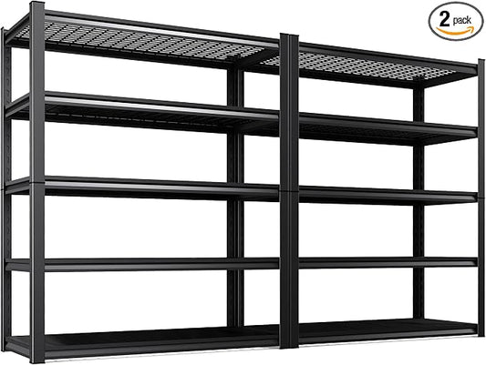 2-Pack Heavy Duty Garage Shelving for Large Storage & Garage Organization, 78"H x 46"W x 20"D 5-Tier Adjustable All Metal Wire Shelf for Tools, Storage Bins, Bulk Items, Warehouse & Workshop