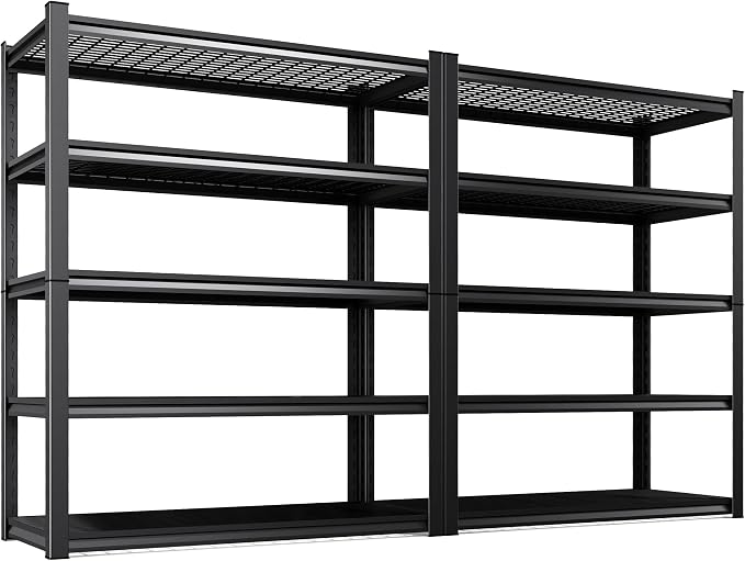 Set of 2 Garage Shelving-2500 lbs 5 Tier Storage Shelves, Adjustable Heavy Duty Metal Shelving Unit and Storage Large Wire Rack, Utility Steel Shelf for Warehouse Industrial-78 x46 x20, Black