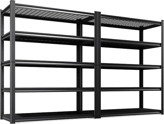 Set of 2 Garage Shelving-2500 lbs 5 Tier Storage Shelves, Adjustable Heavy Duty Metal Shelving Unit and Storage Large Wire Rack, Utility Steel Shelf for Warehouse Industrial-78 x46 x20, Black
