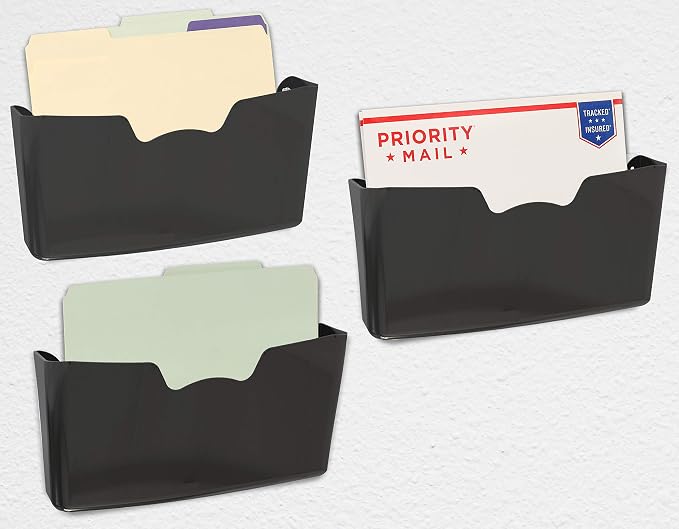Simple Houseware Single Pocket Wall Mount for Hanging File Holder, 3 Packs, Black