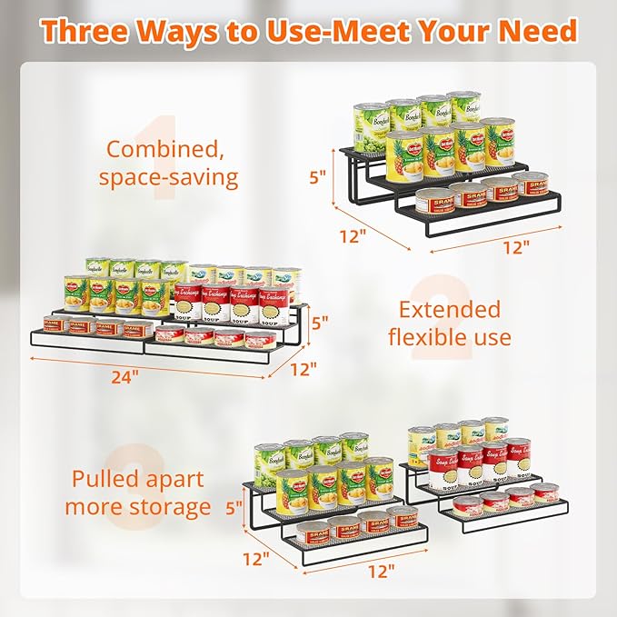 Dmevkic Expandable Can Organizer for Pantry,3-Tier Adjustable Can Organizers and Storage Holds Up to 24 Cans,Can Storage Rack for Pantry,Kitchen,Cabinet