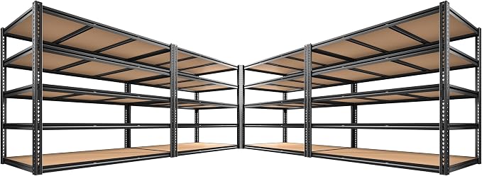 48" W Garage Shelving, Garage Storage Shelves Heavy Duty 3060LBS, Adjustable Metal Shelving Unit 5 Tier Industrial Shelving for Warehouse, Pantry, Closet, Kitchen, 72" H x 48" W x 24" D, Black, 4PCS