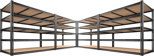 48" W Garage Shelving, Garage Storage Shelves Heavy Duty 3060LBS, Adjustable Metal Shelving Unit 5 Tier Industrial Shelving for Warehouse, Pantry, Closet, Kitchen, 72" H x 48" W x 24" D, Black, 4PCS