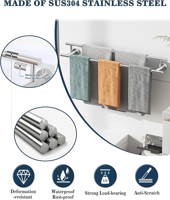 Alise Double Towel Bar,28" Towel Racks for Bathroom Wall Mounted,Nickel | Bathroom Towel Rack SUS304 Stainless Steel Bathroom Towel Holder Quick Drying Hand Towel Holder Towel Bar for Walls