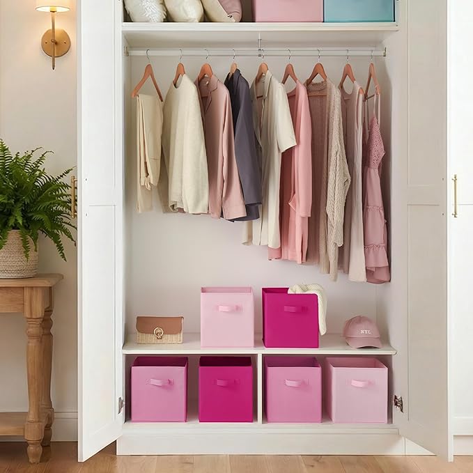 Cupic Cupid 11 Inch Storage Cube, Fabric Cube Storage Bin with Handles, Storage Cube Organizer for Clothes and Toys, Collapsible Cube Bins for Closet, Shelves, Nursery, 6-Pack, Pink Gradient