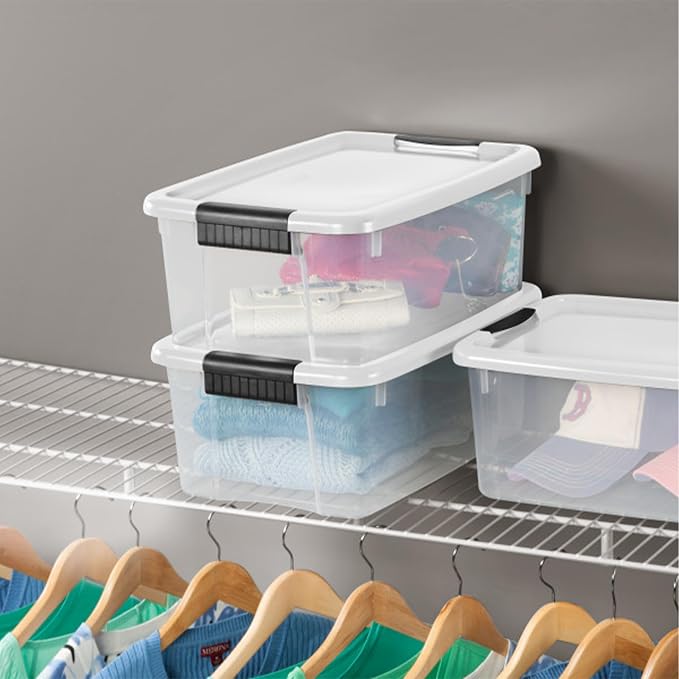 Sterilite Ultra Latch Box with Lids for Home and Office, 18 Quart, 18-Pack | Heavy-Duty and Stackable Plastic Containers with Latches for Closet, Cabinet, Bedroom, Bathroom and Dorm Room Organization