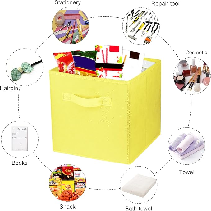 3 Pcs Storage Cubes, 10.5 Inch Collapsible Storage Bins, Fabric Foldable Bins for Organization, Durable Storage Bins for Closet, Shelves, Offices (Yellow) | [Yellow] [For Organization, Durable Storage Bins for Closet, Shelves, Offices]