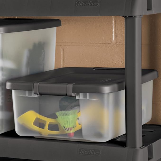 Sterilite 18-Pack Plastic Storage Bins w/ Lids, Shelf Totes Clear Containers, 25 Qt, Gray
