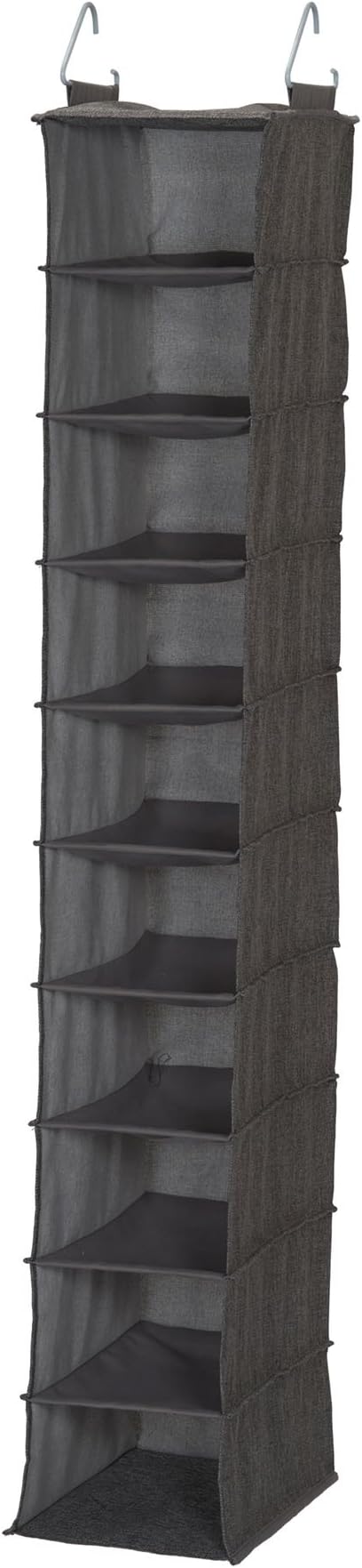 Household Essentials 10-Shelf Wide Hanging Shoe Organizer, Soft and Durable Polyester, Versatile, Breathable, Stylish, Compact, Sturdy Hooks for Rod or Wire Closets, Gray