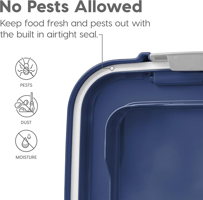 IRIS USA Dog Food Storage Container, Up to 30+11 lbs, Navy, Made in USA | Wheels for Mobility, Airtight Seal, BPA-Free, Best for Bird Seed, Cat food, Cat Litter, Chicken Feed, Pellets