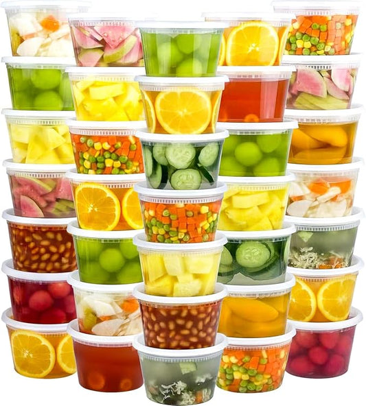 60 Sets 32/16/8 oz Deli Containers With Lids 20 Set Each, Leak-Proof BPA-Free Airtight Plastic Takeout Bowls Food Storage Containers, Freezer/Microwave/Dishwasher Safe (16 oz - 60 Sets)