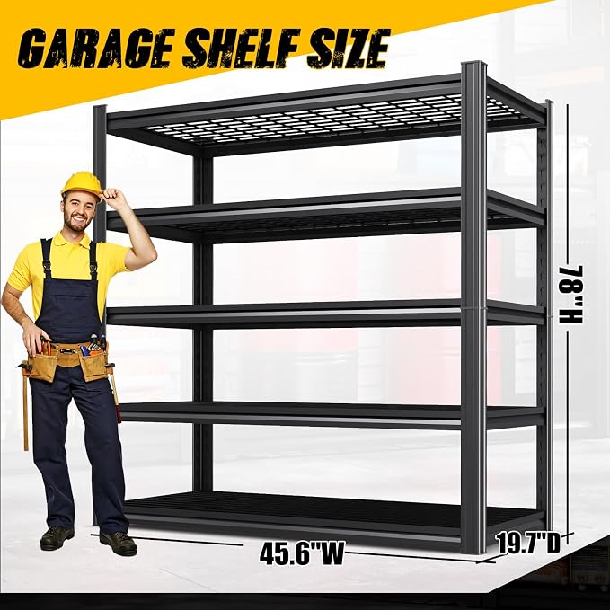 3-Pack Heavy Duty Garage Shelving for Large Storage & Garage Organization, 78"H x 46"W x 20"D 5-Tier Adjustable All Metal Wire Shelf for Tools, Storage Bins, Bulk Items, Warehouse & Workshop