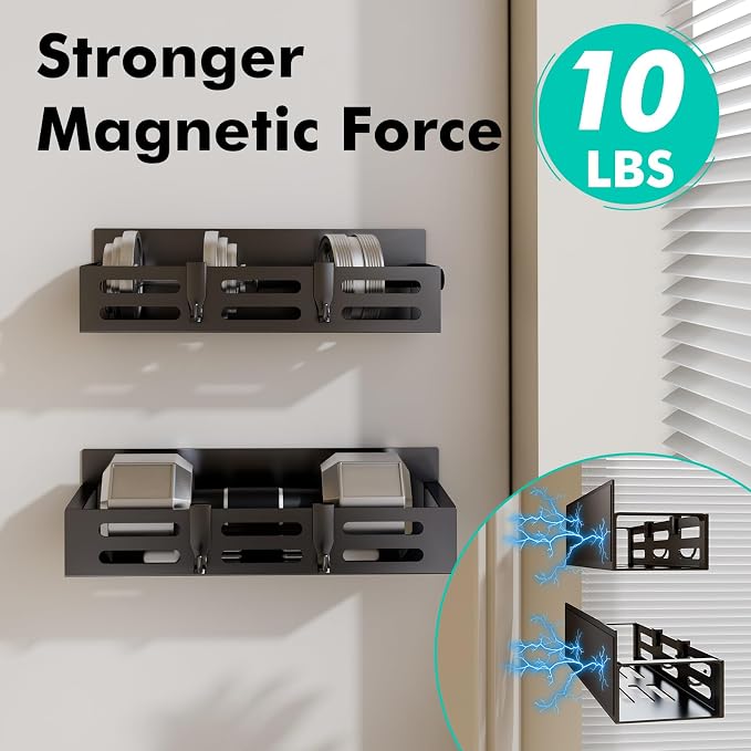 SETBAOO 6 Pack Magnetic Spice Rack for Refrigerator Set, Black Magnetic Shelf and Fridge Kitchen Cabinet Organizers Storage Seasoning Organization Mini Shelves.