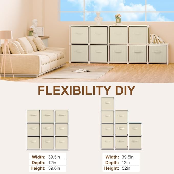 Briwooody 9 Cube Storage Organizer Storage Bins Shelf,Creamy White