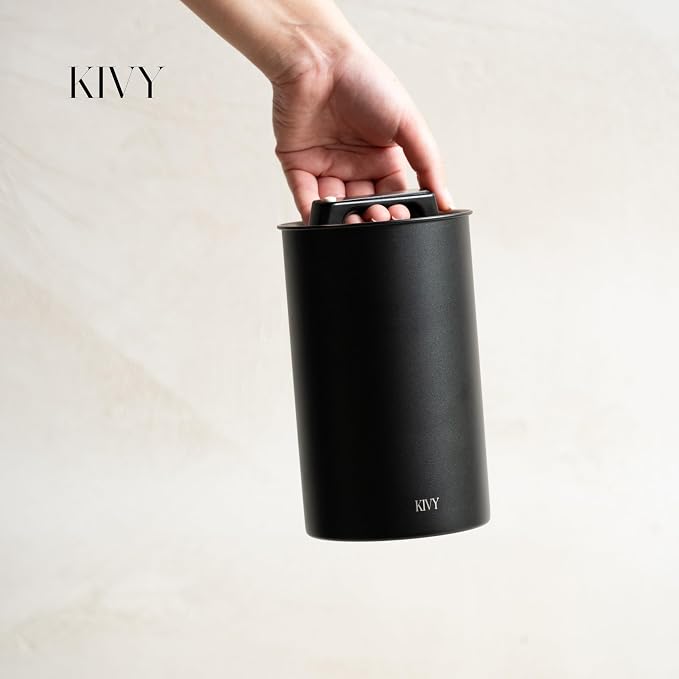 KIVY Vacuum Coffee Canister - Push Lid Preserves Coffee Aroma & Oil | Stainless Steel Airtight Coffee Canister - Container for Ground & Coffee Bean Storage - Storage Jar - Removes Excess Air
