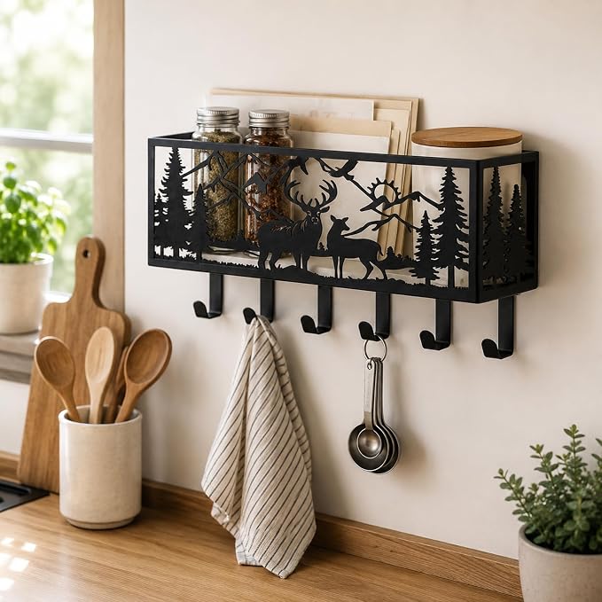 Deer Metal Wall Mail Organizer Wall Mounted Key and Mail Holder Mail Basket Hanging Mail Sorter and Key Organizer for Entryway Bedroom Bathroom