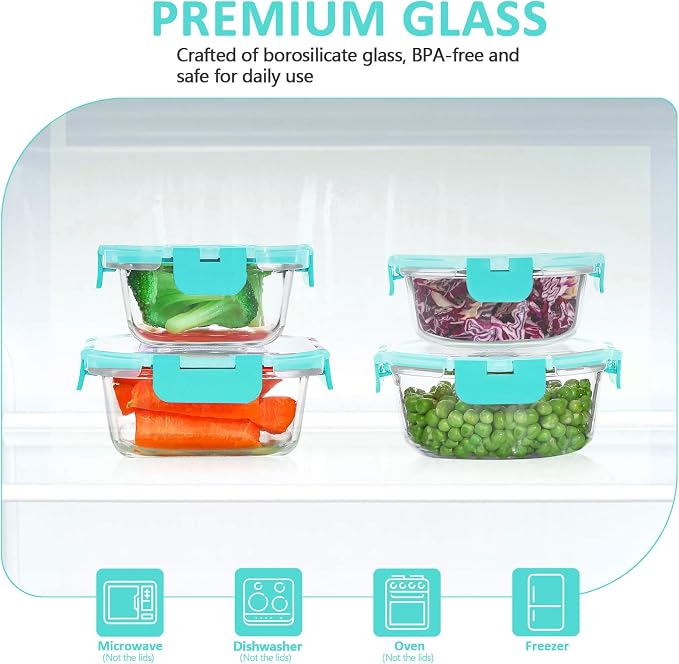 24 Pieces Glass Food Storage Containers Set, Meal Prep Containers, BPA-Free Airtight Glass Storage Containers with lids, Freezer, Microwave and Oven Safe,Green