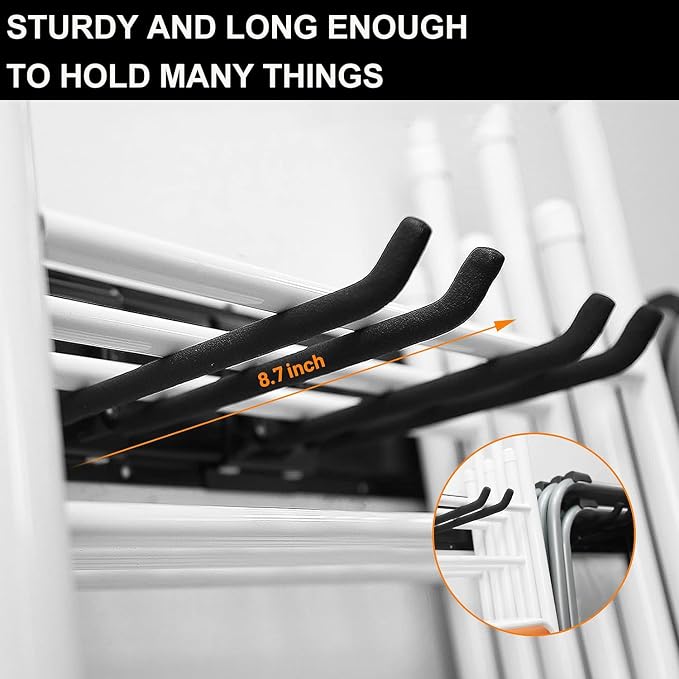 Wallmaster Garage Storage Organization Wall Mount, Garden Tool Rack Organizer Heavy Duty Folding Chair Hangers with 12 Adjustable Hooks 96inch Tracks Max Load 900lb