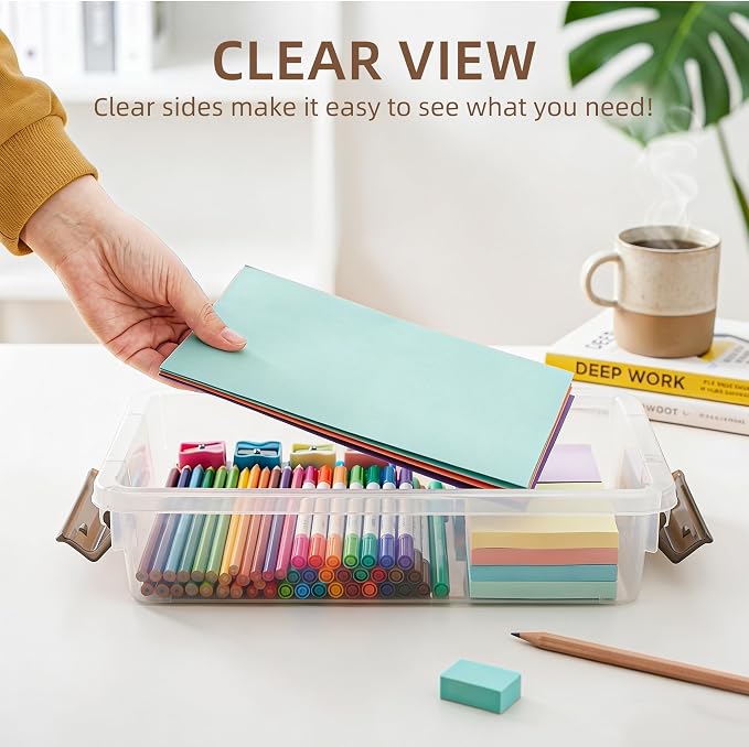 Citylife 3 PCS Plastic Storage Bins with Latching Lids Portable Project Case Clear File Box Stackable Storage Containers for Organizing B5 Paper, Photo, Document, Scrapbook